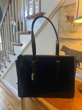J. Crew Black Leather Structured Tote with Gold Hardware